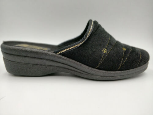 Wedge Heel Slip On Black Ladies Bedroom Slippers - Sizes 3, 4, 5, 6, 7, 8 - Comfort.