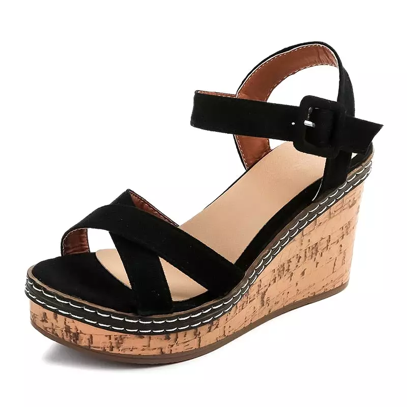 Wedge Sandals Peep Toe Platform Shoes with Buckle for Women