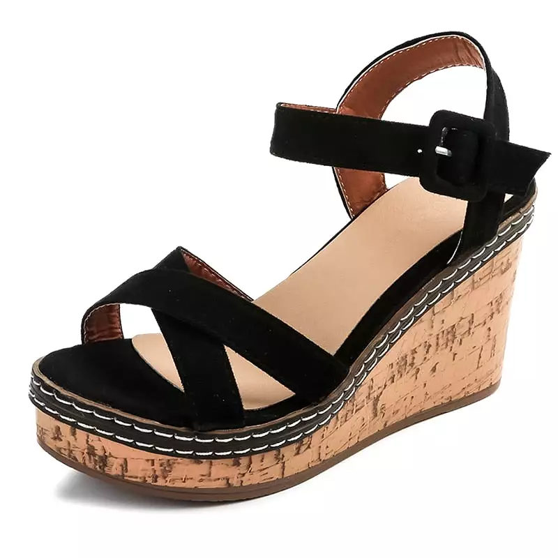 Wedge Sandals Peep Toe Platform Shoes with Buckle for Women