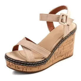 Wedge Sandals Peep Toe Platform Shoes with Buckle for Women