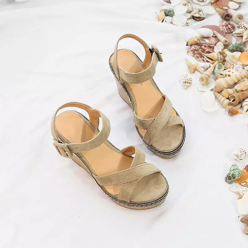 Wedge Sandals Peep Toe Platform Shoes with Buckle for Women