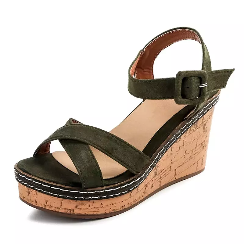 Wedge Sandals Peep Toe Platform Shoes with Buckle for Women