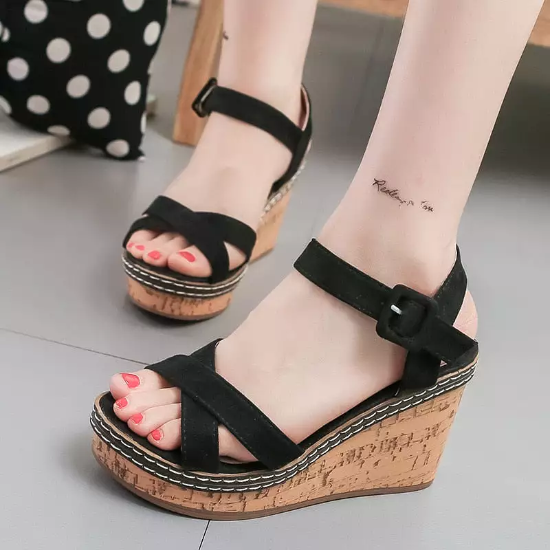 Wedge Sandals Peep Toe Platform Shoes with Buckle for Women