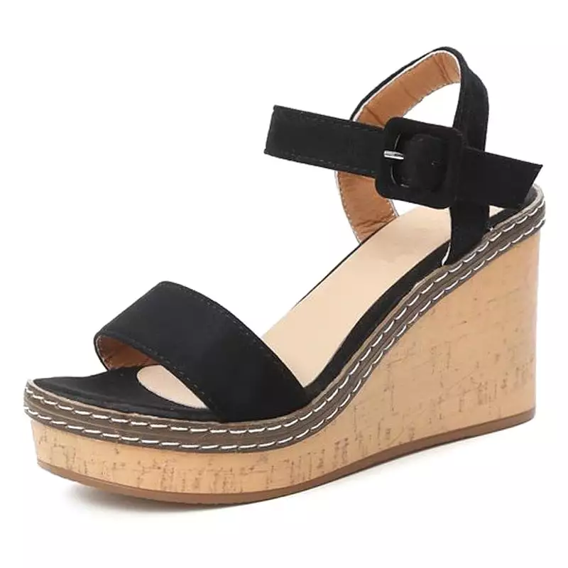 Wedge Sandals Peep Toe Platform Shoes with Buckle for Women