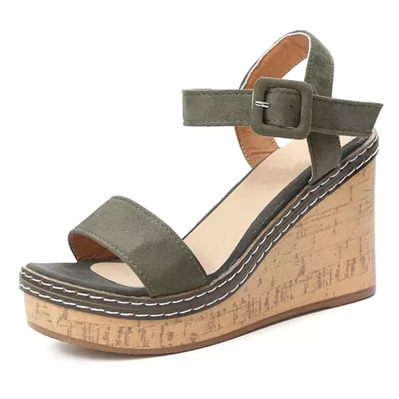 Wedge Sandals Peep Toe Platform Shoes with Buckle for Women