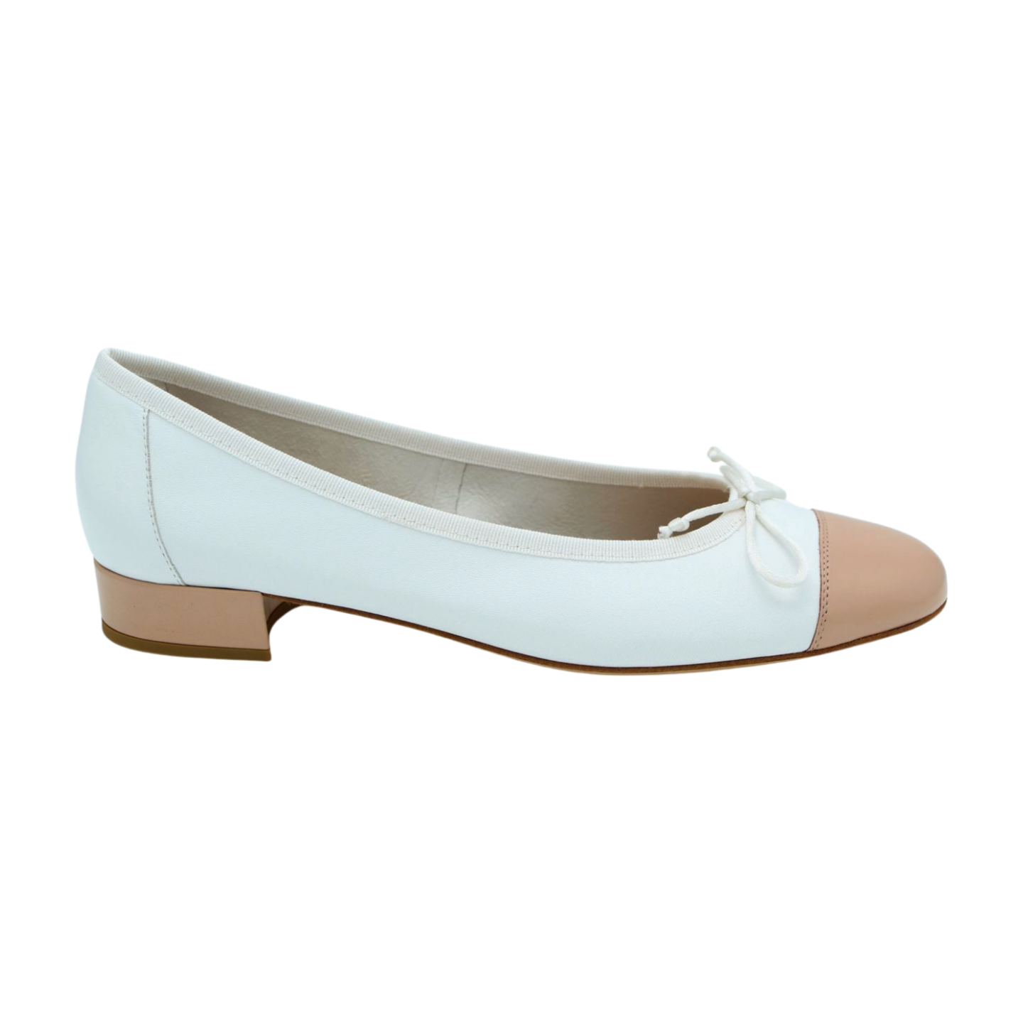 White and Camel Leather Ballet Flat