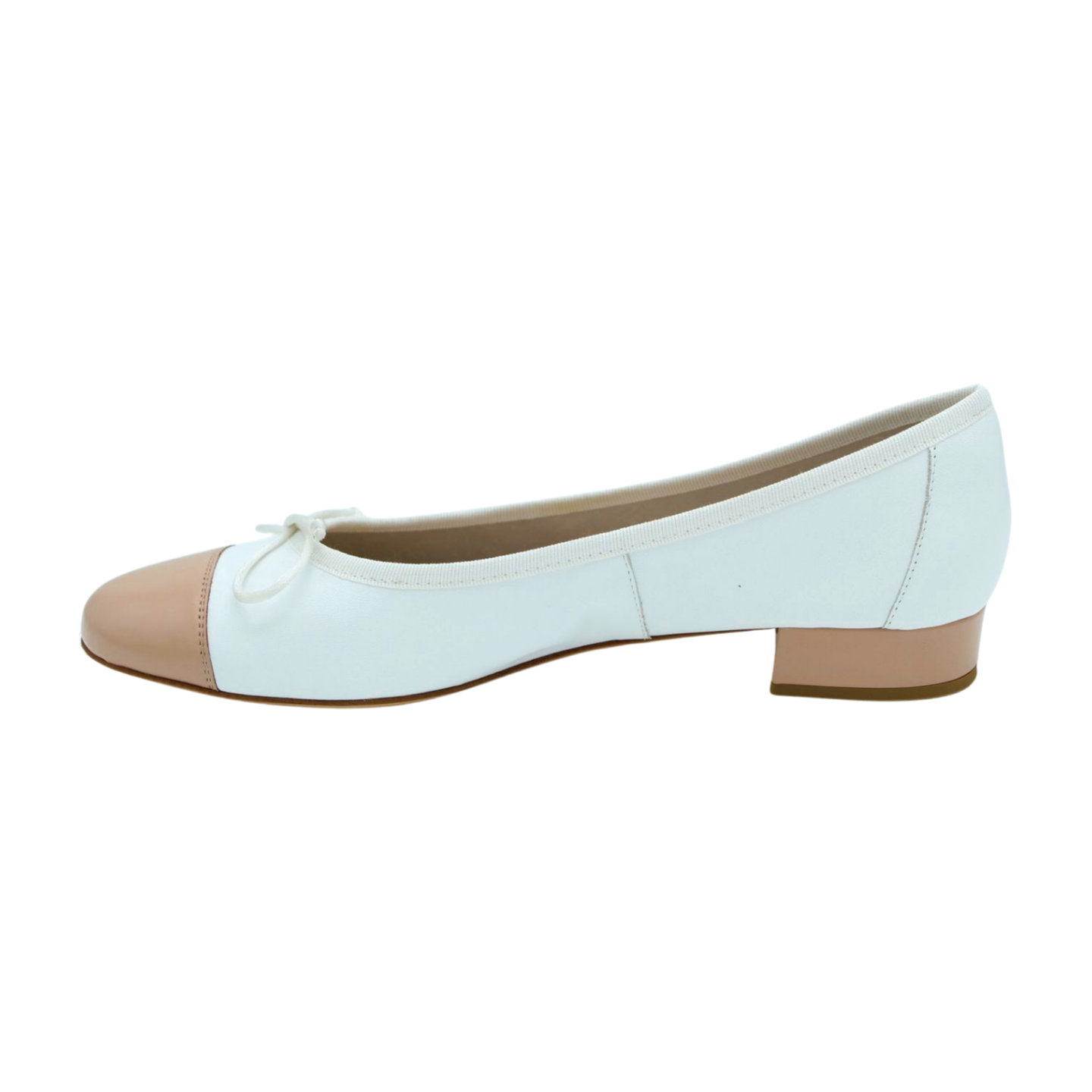 White and Camel Leather Ballet Flat