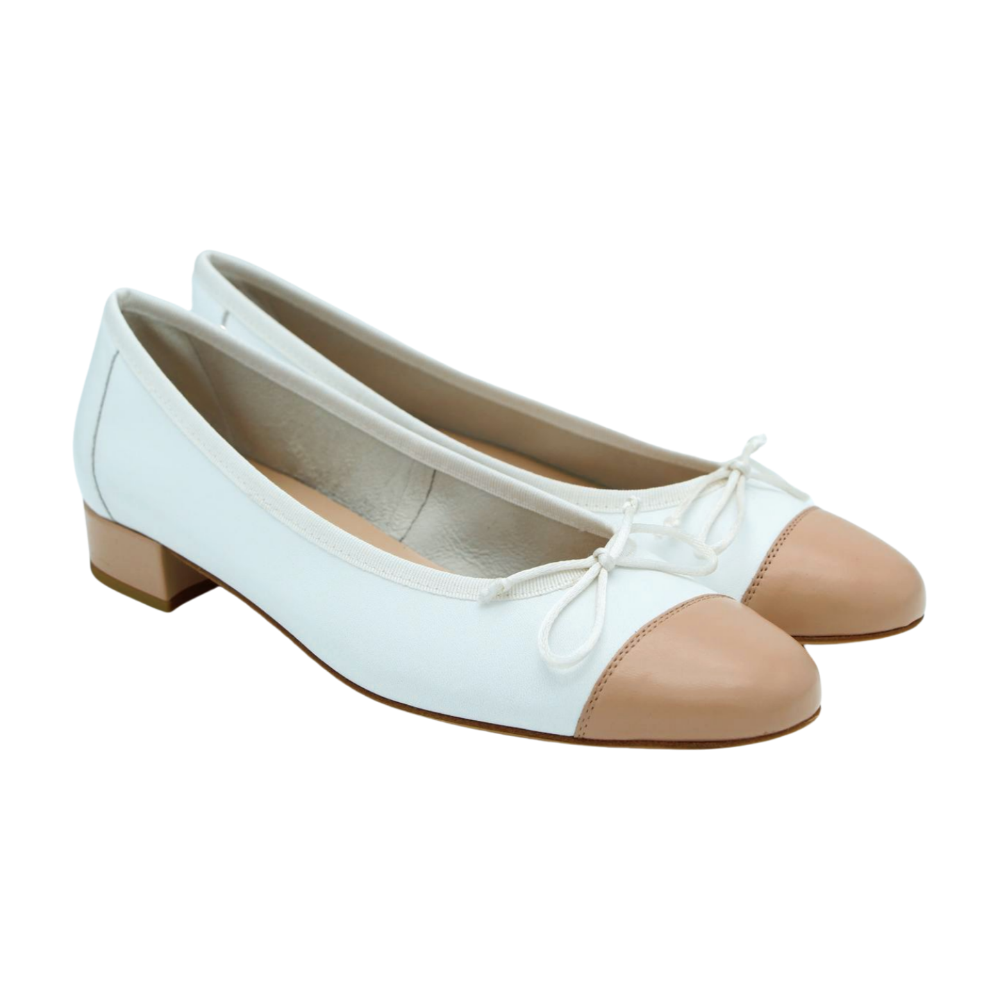 White and Camel Leather Ballet Flat