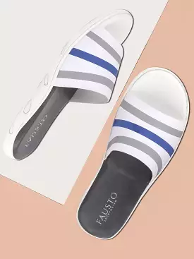 White Blue Men Casual Slip-On Flip-Flops