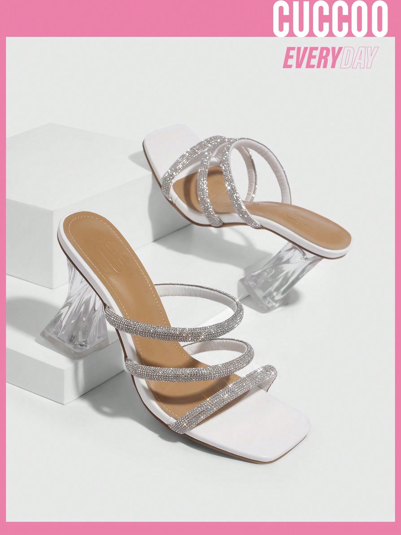 White Crystal Strap High Heel Sandals - Fashionable Women's Shoes for Spring & Summer