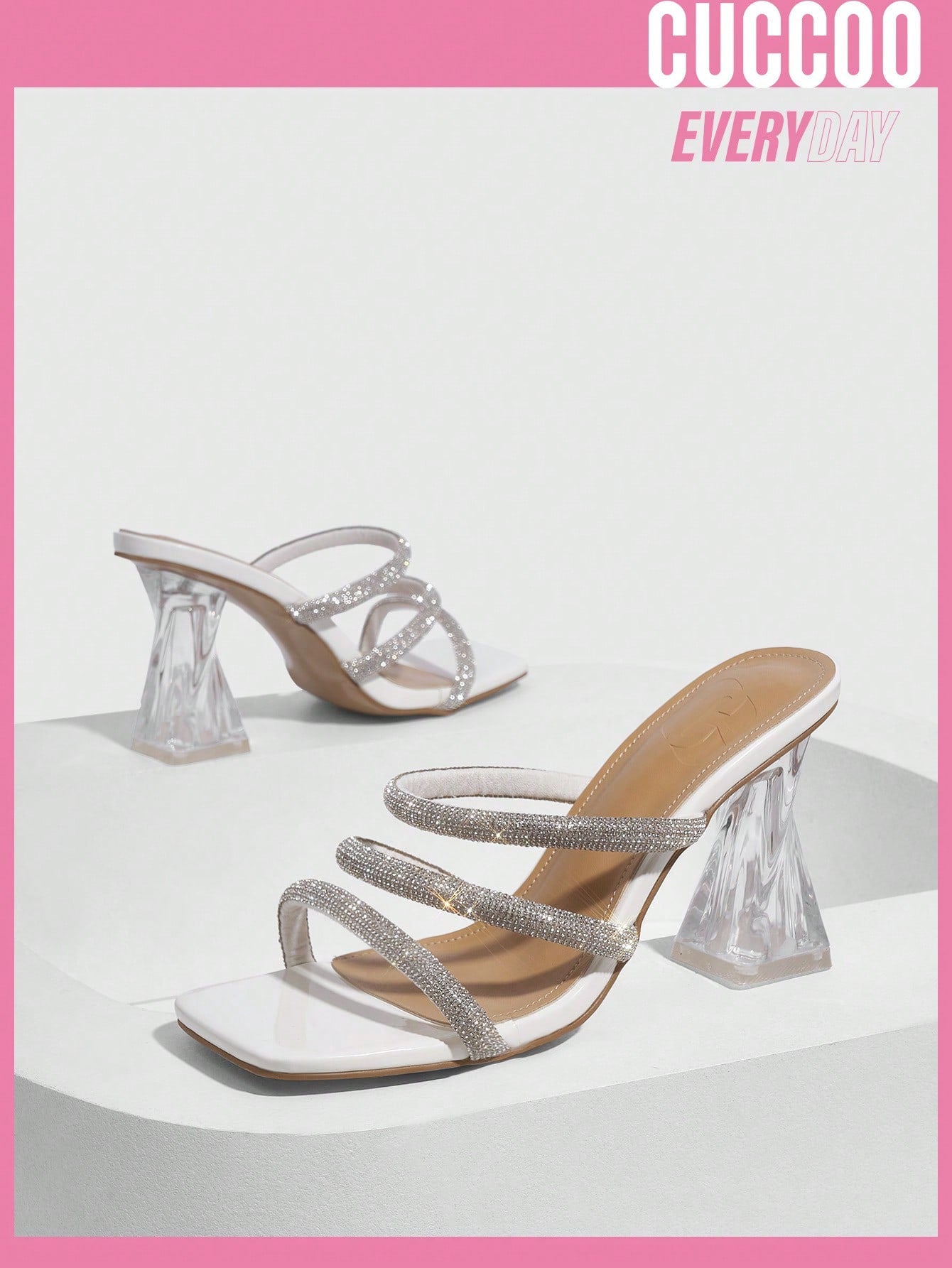 White Crystal Strap High Heel Sandals - Fashionable Women's Shoes for Spring & Summer