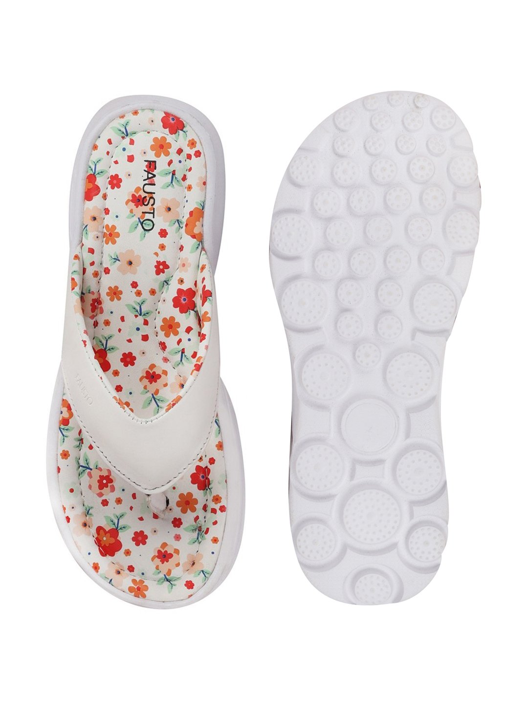 White Floral Slippers & Flip Flops for Women