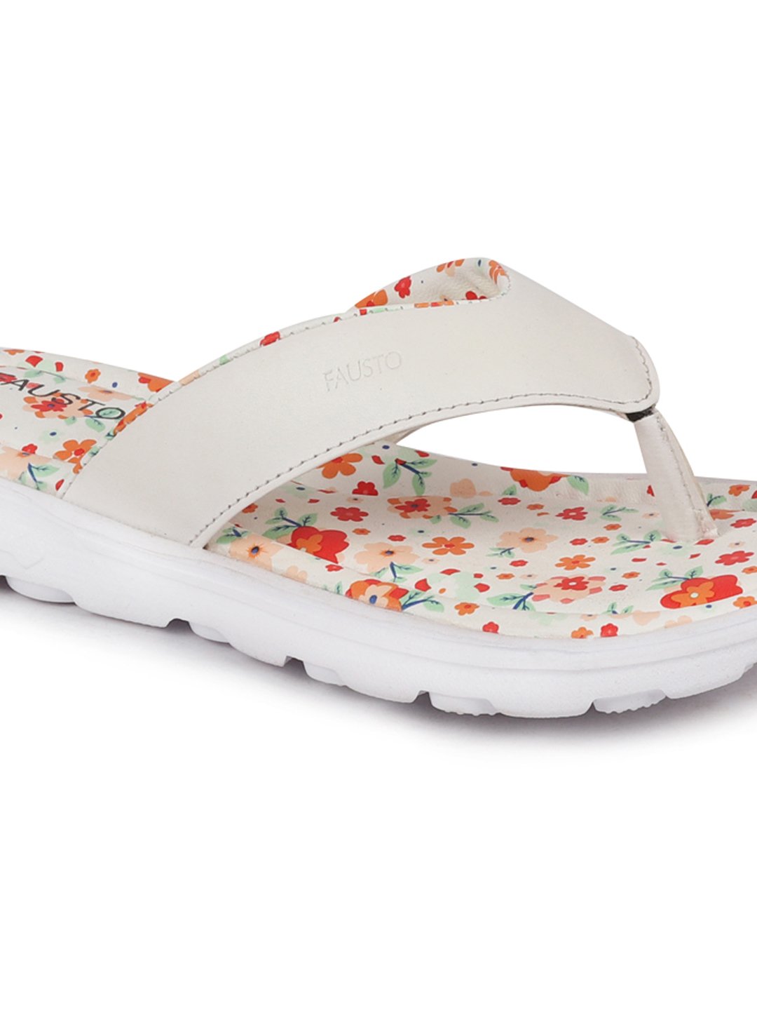 White Floral Slippers & Flip Flops for Women