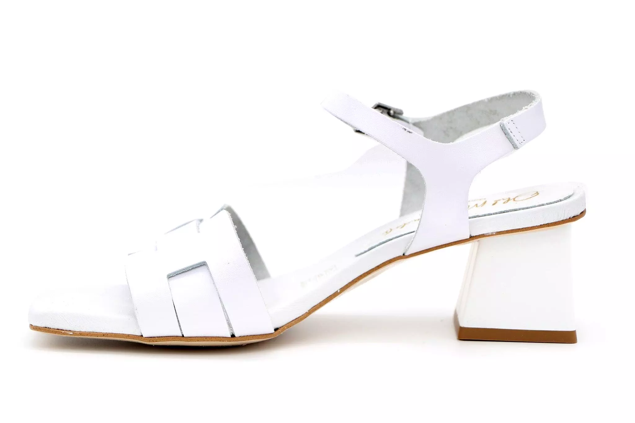 White leather block heel sandal