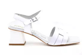 White leather block heel sandal