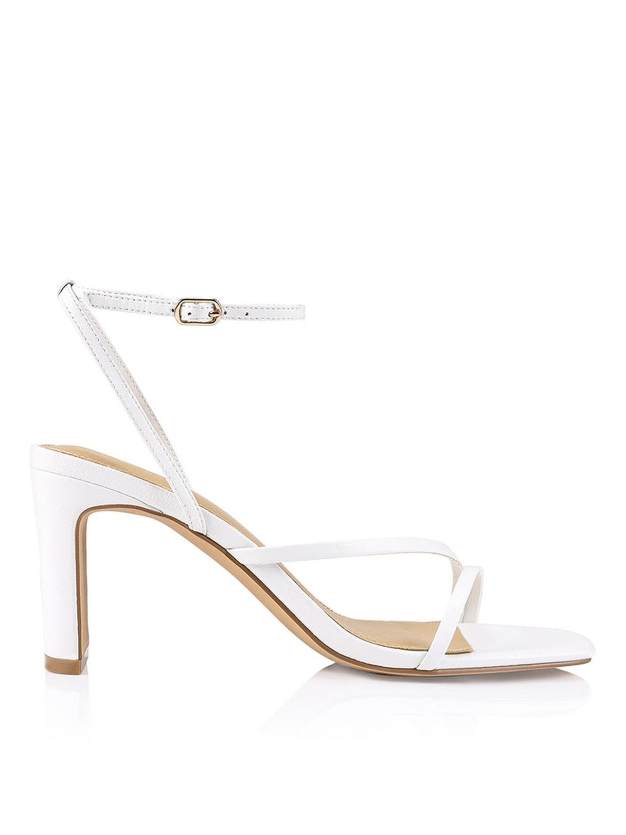 White Leather Kandice Block Heel Sandals