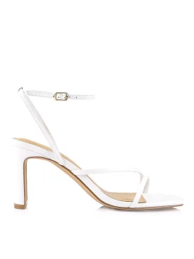 White Leather Kandice Block Heel Sandals