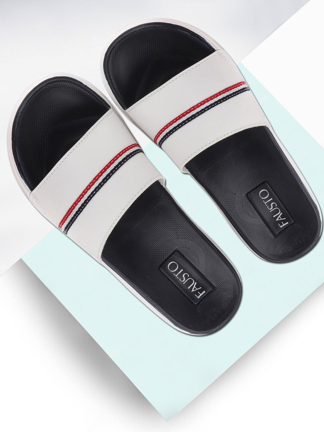 White Men's Casual Color Block Slider Flip-Flops