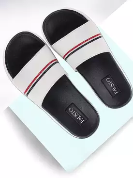 White Men's Casual Color Block Slider Flip-Flops