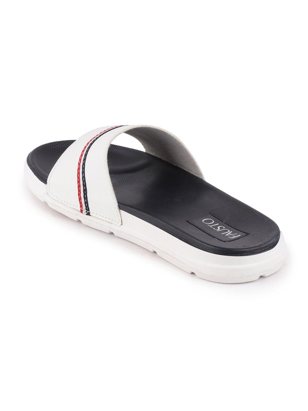 White Men's Casual Color Block Slider Flip-Flops