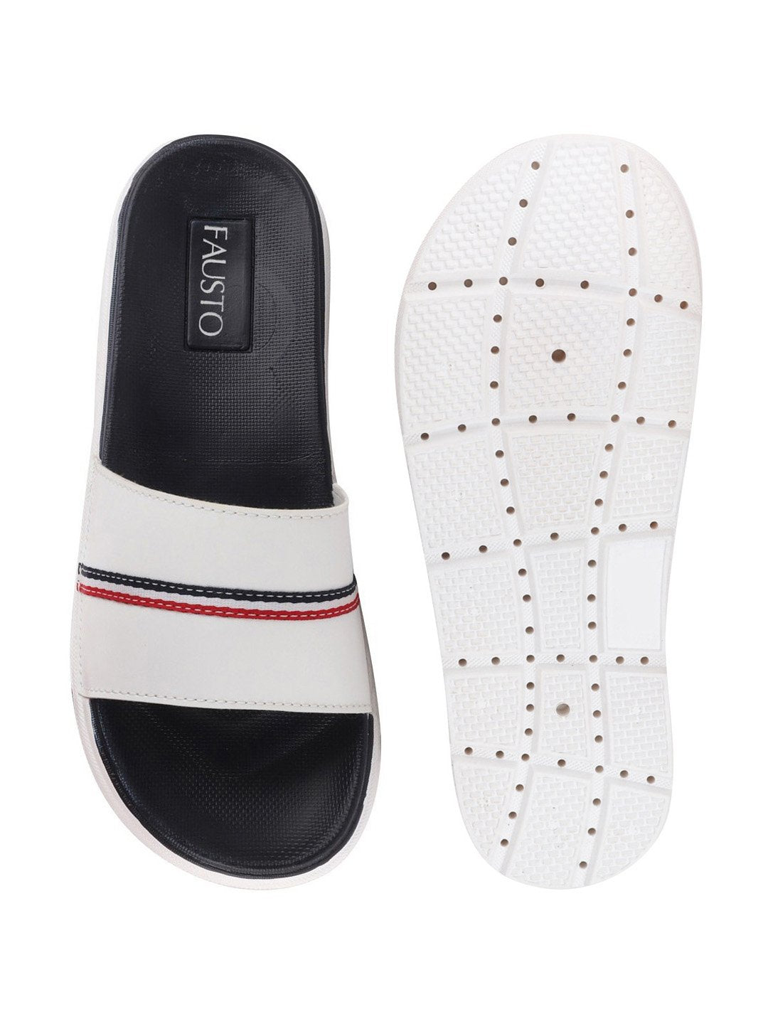 White Men's Casual Color Block Slider Flip-Flops