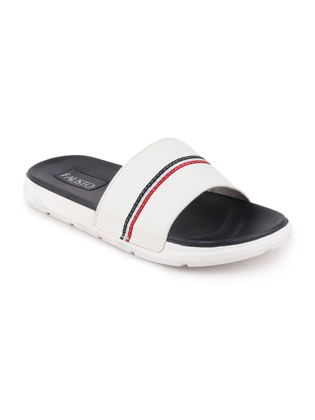 White Men's Casual Color Block Slider Flip-Flops