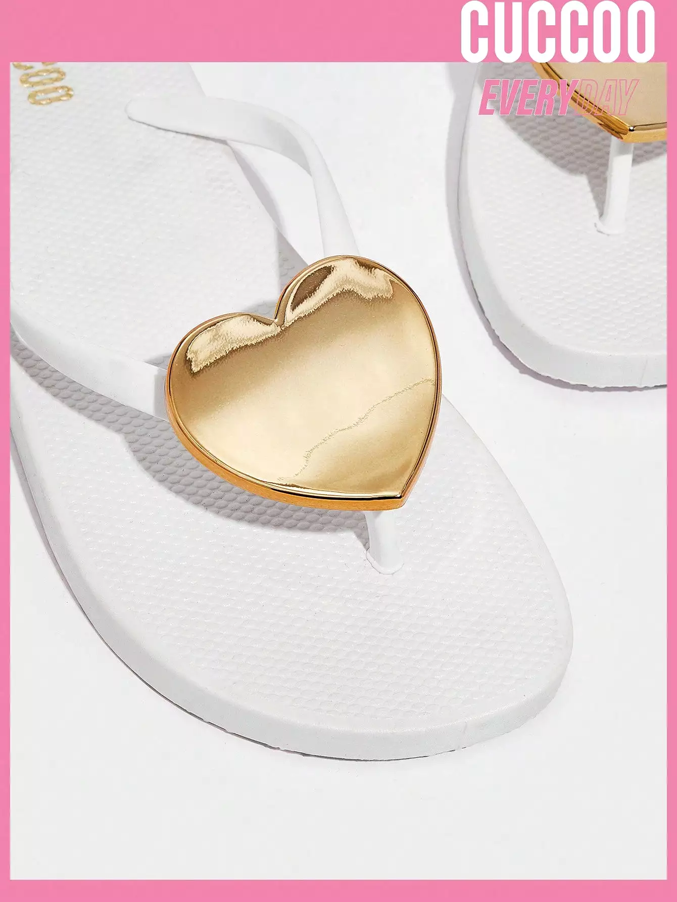 White PVC Flip Flops with Heart Decor for Women, Ideal for Spring and Summer