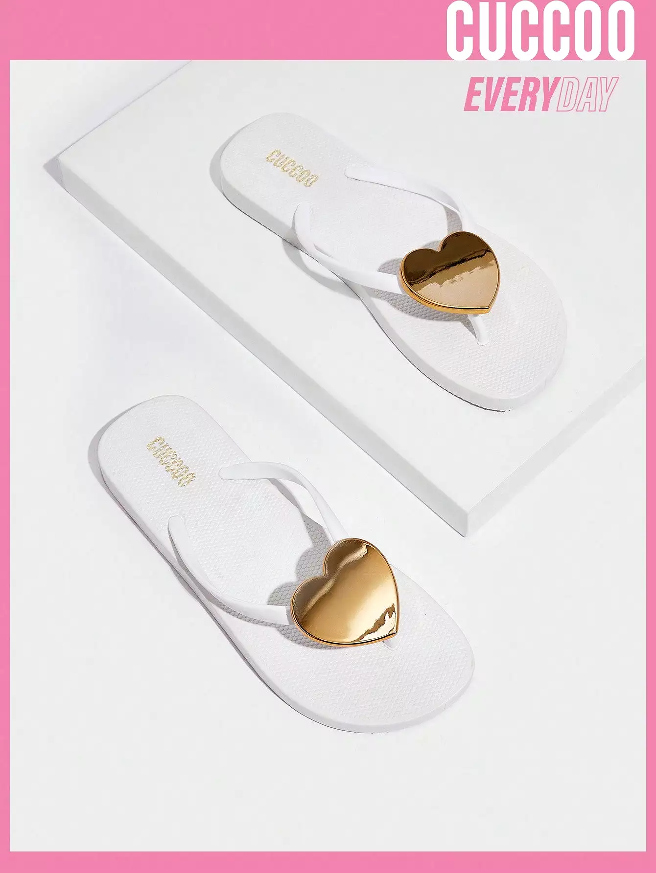 White PVC Flip Flops with Heart Decor for Women, Ideal for Spring and Summer