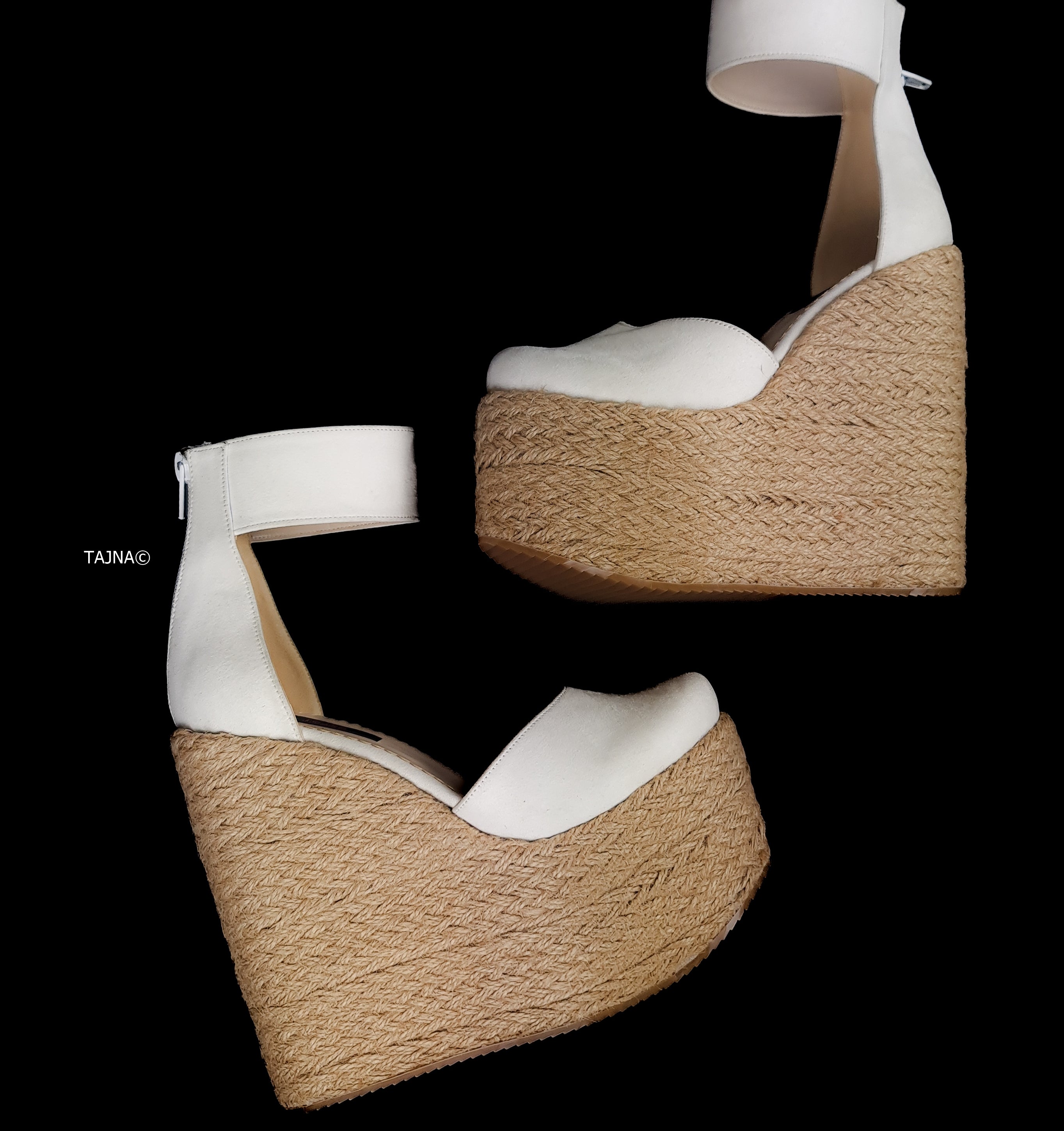 White Wedge Sandals - High Heel Platform - Suede