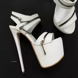 White Zip High Heel Sandals