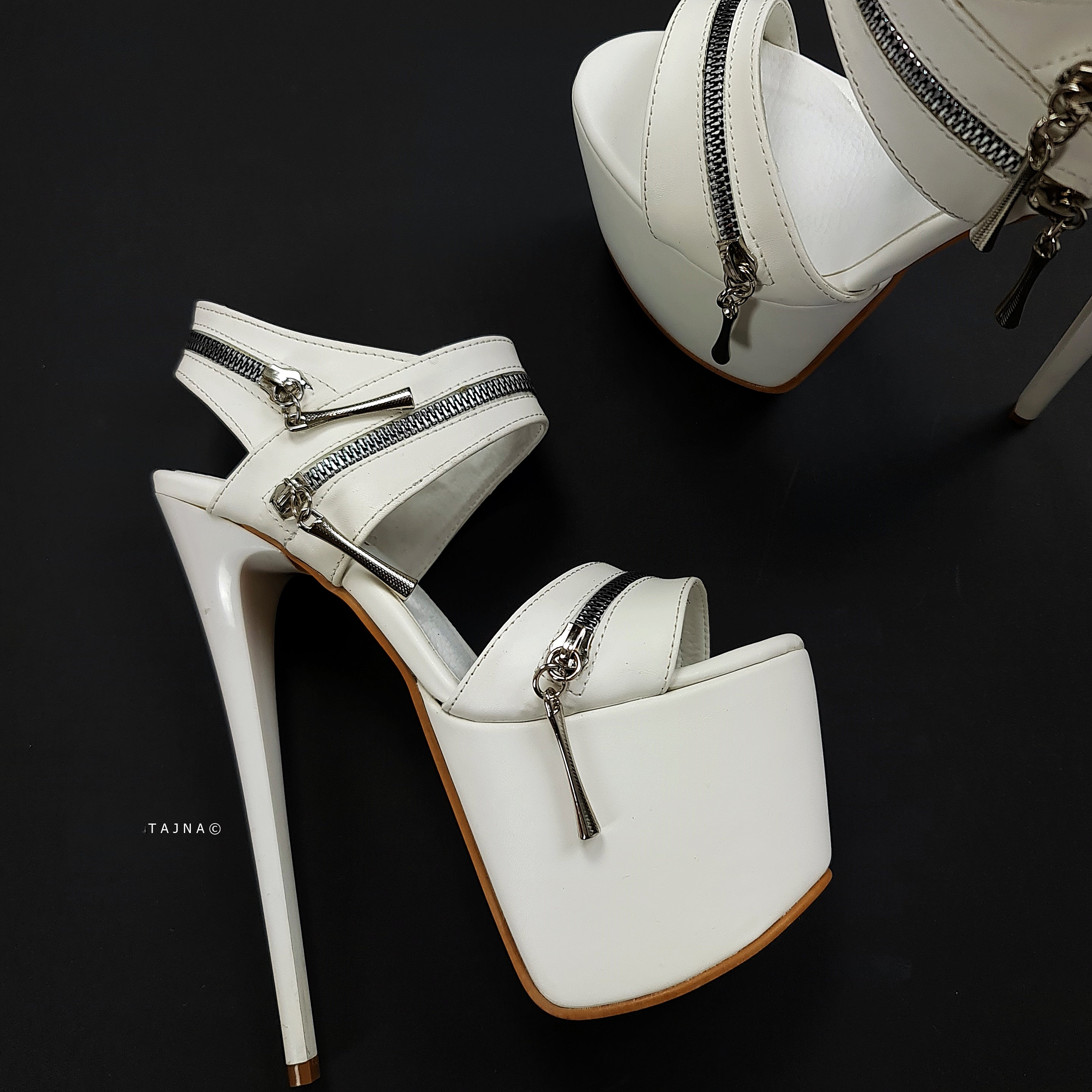 White Zip High Heel Sandals