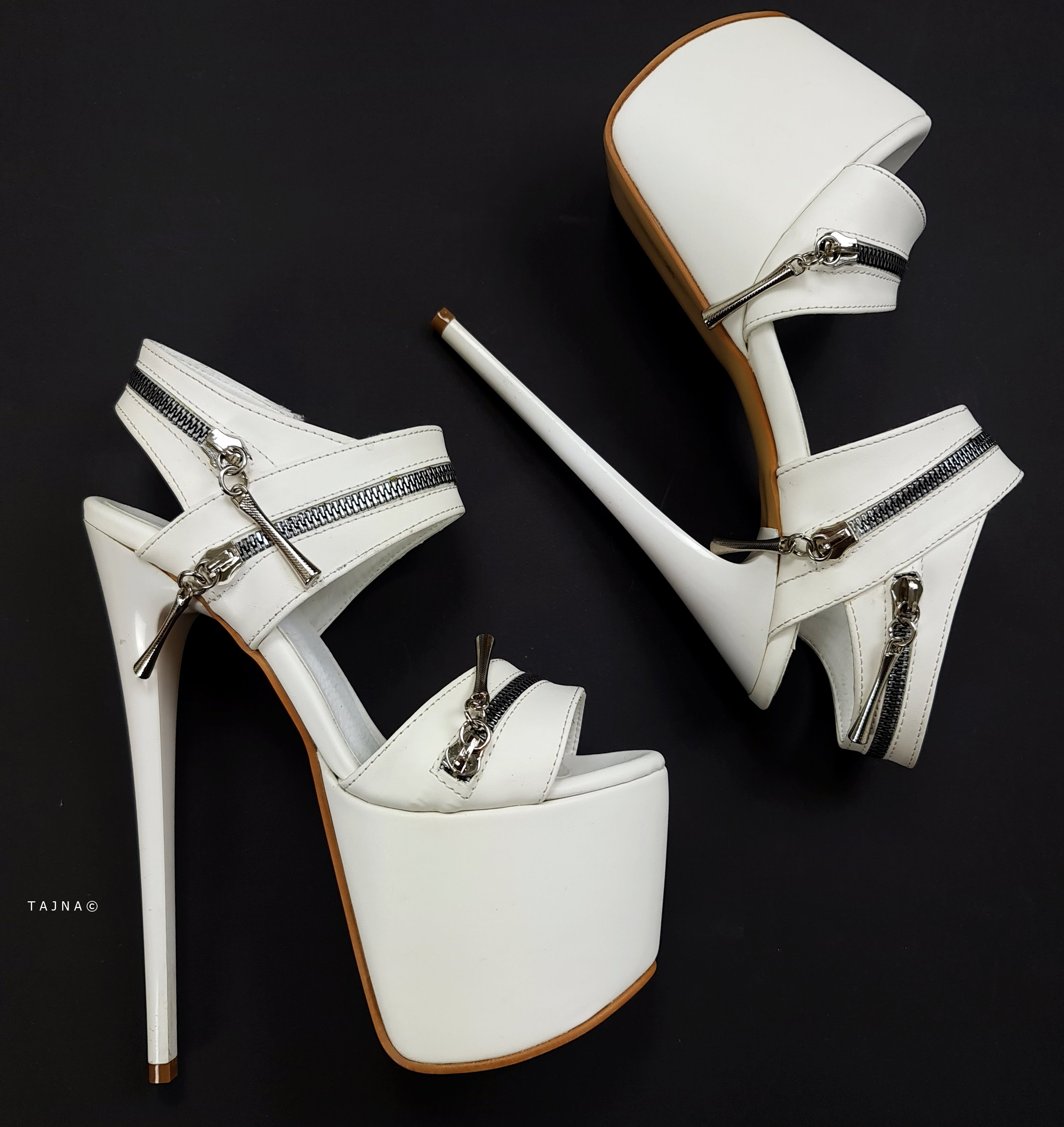 White Zip High Heel Sandals