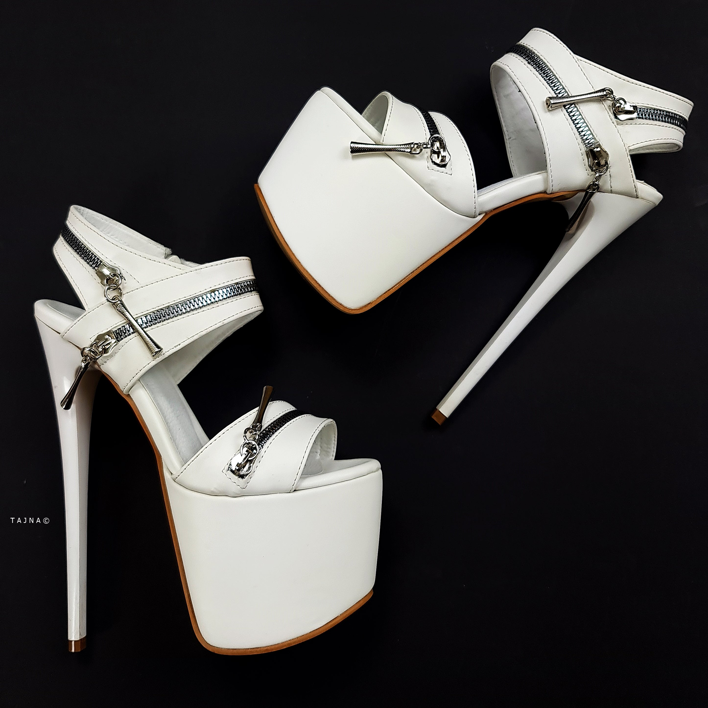 White Zip High Heel Sandals