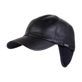 Wigens Black Elk Leather Baseball Cap, Earflaps Hidden, Buy Now.