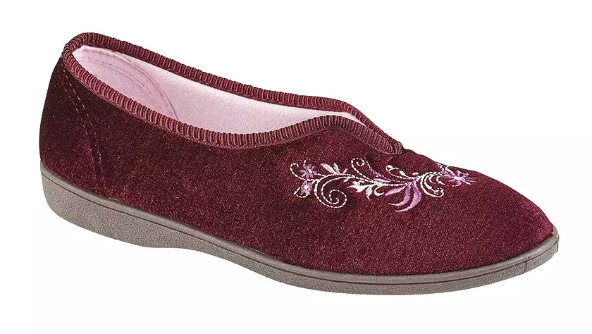 Wine Ladies Bedroom Slippers Comfort Range Sizes 3-8 LS869D