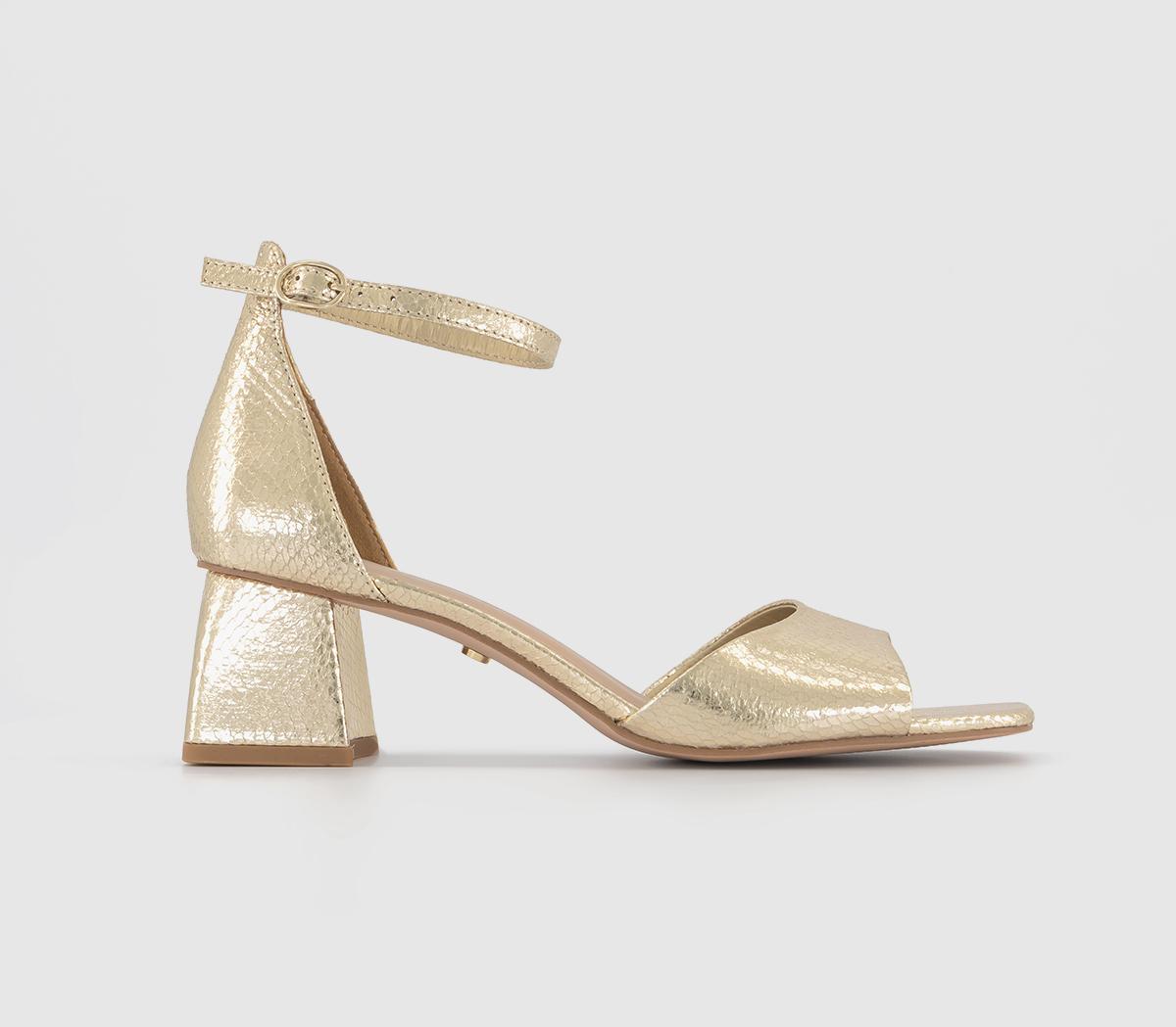 Womens Gold Block Heel Sandals