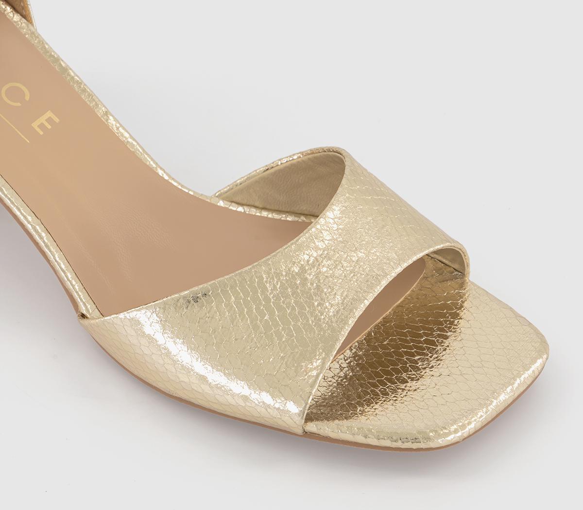 Womens Gold Block Heel Sandals