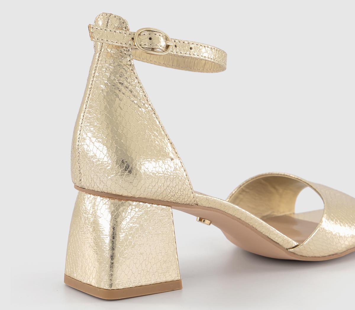 Womens Gold Block Heel Sandals