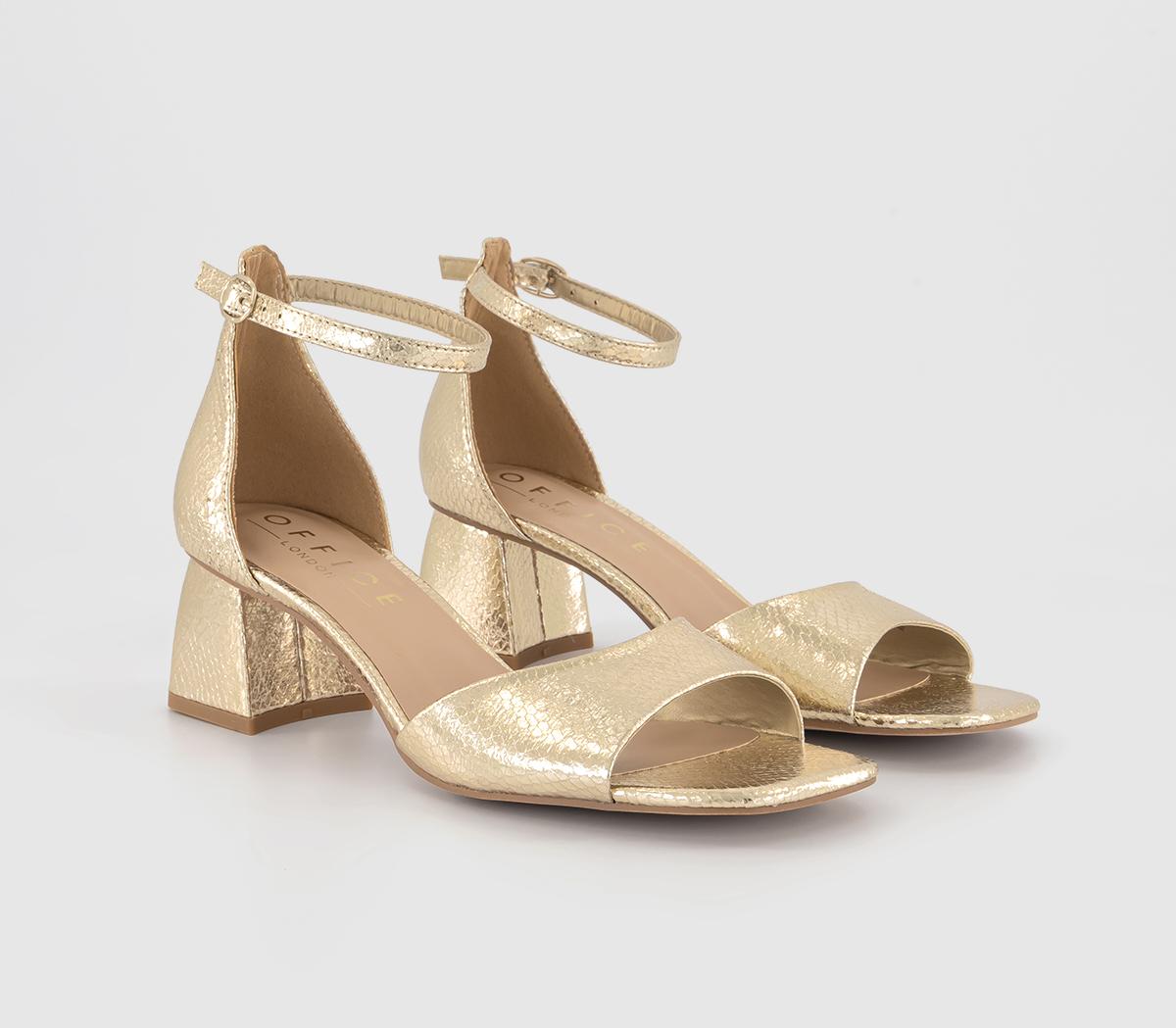 Womens Gold Block Heel Sandals