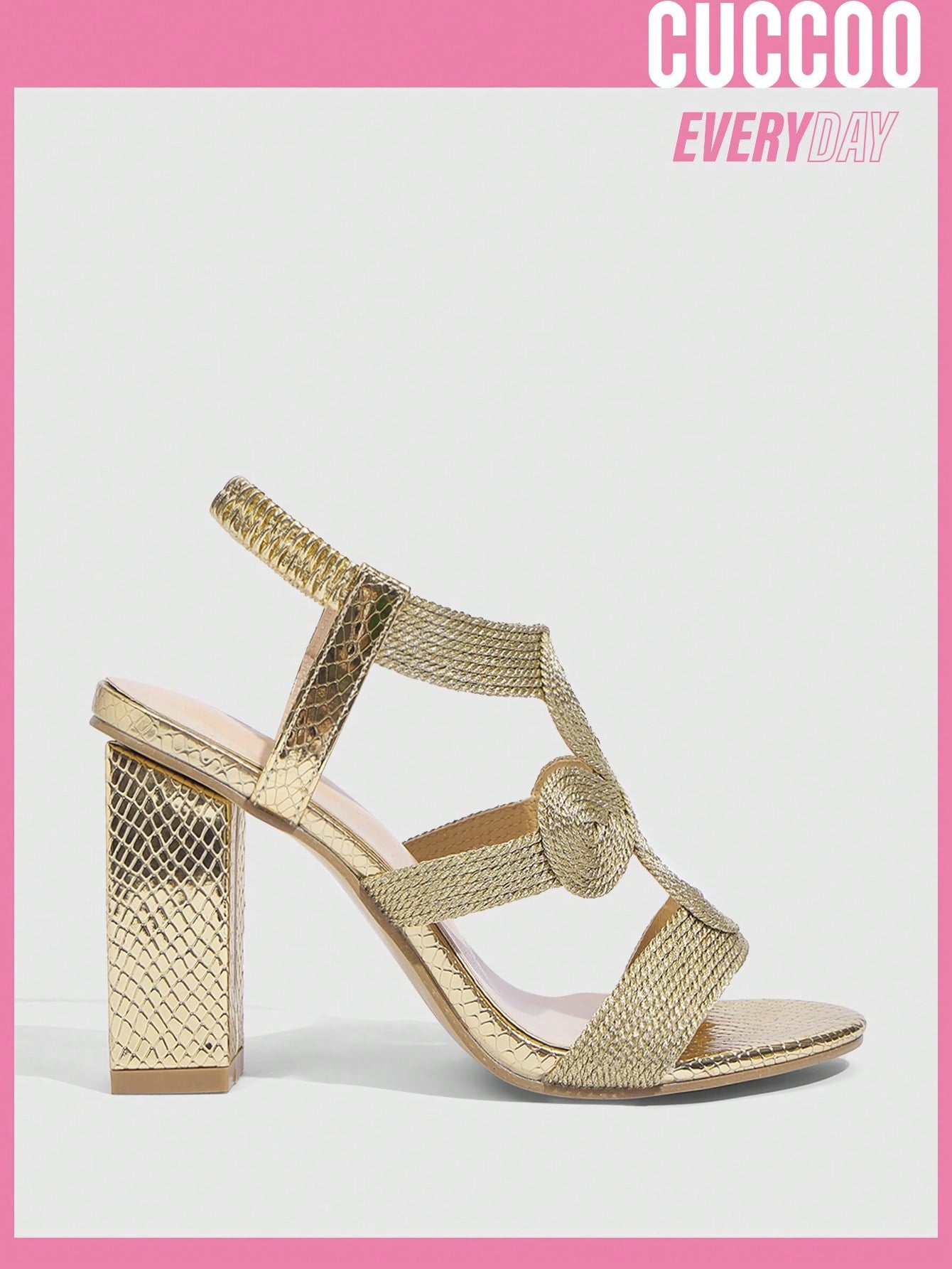 Women's gold braided high-heel sandals, handmade and fashionable footwear for spring and summer.