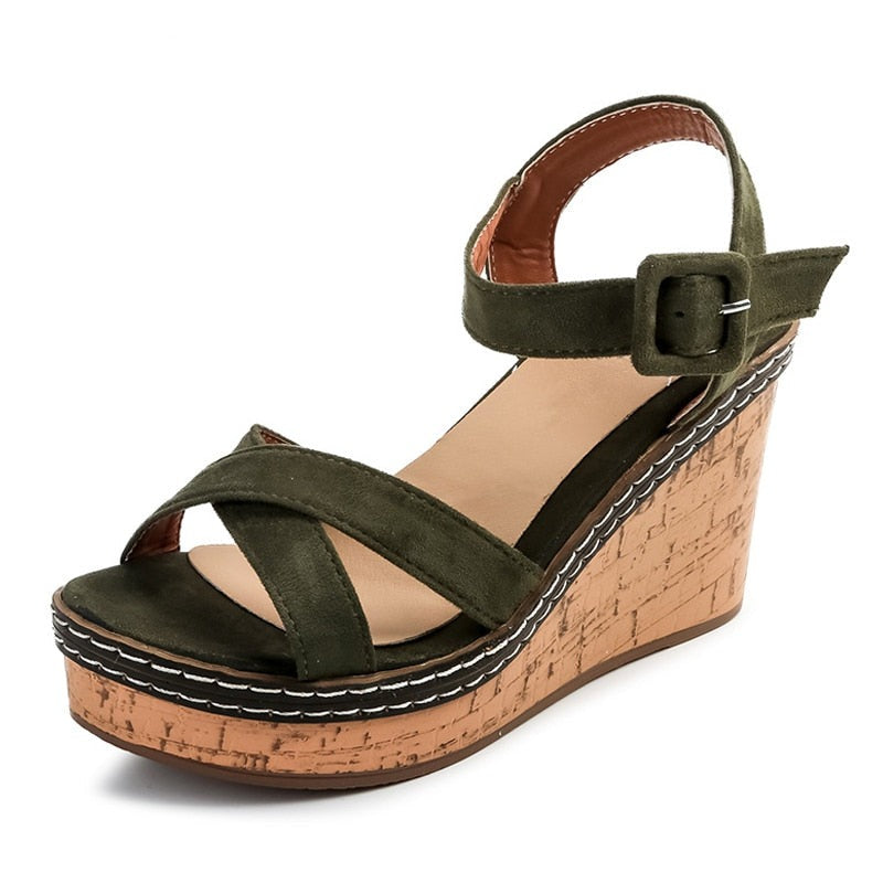 Women's Peep Toe Wedge Sandals Platform Shoes