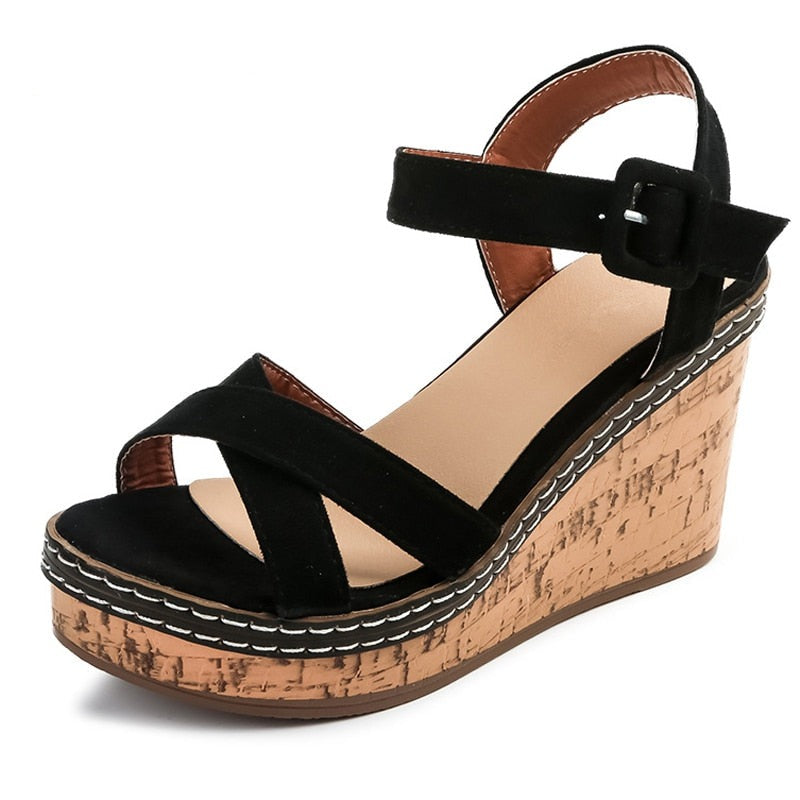 Women's Peep Toe Wedge Sandals Platform Shoes