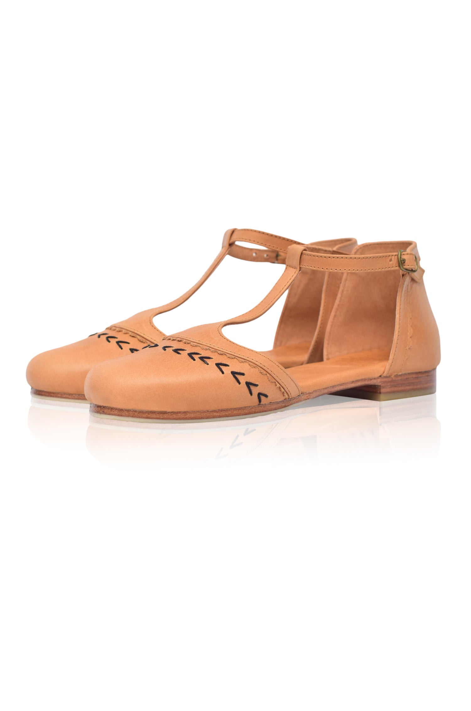 Wonderland Leather T-strap Flats