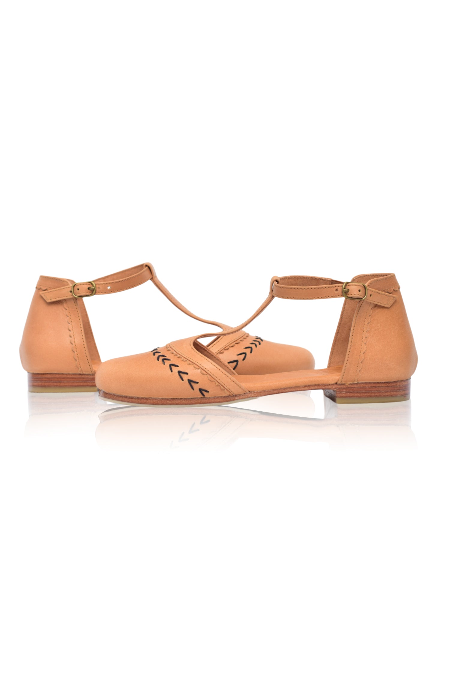 Wonderland Leather T-strap Flats