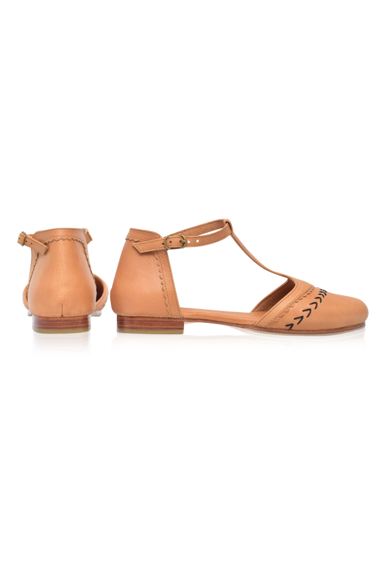 Wonderland Leather T-strap Flats