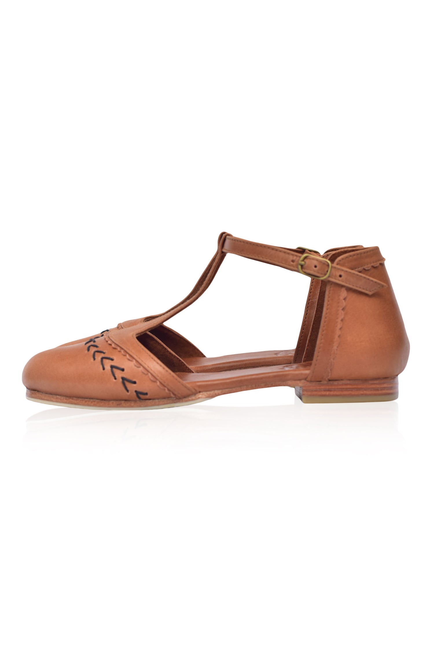 Wonderland Leather T-strap Flats