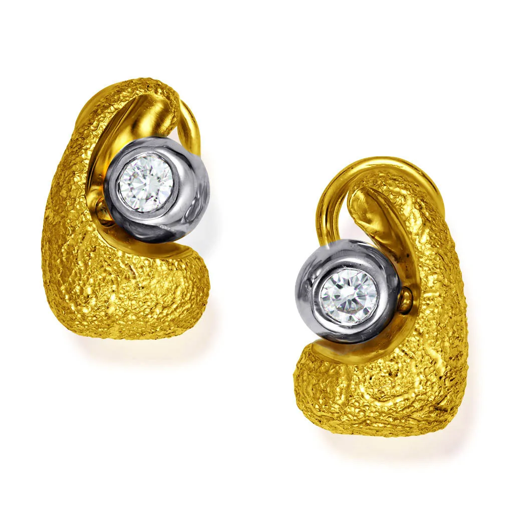 Yellow Gold Diamond Modern Art Earrings